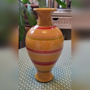 Jill Rosenwald Toyo Next Ceramic Vase Striped MCM Orange Yellow Green 10.5"